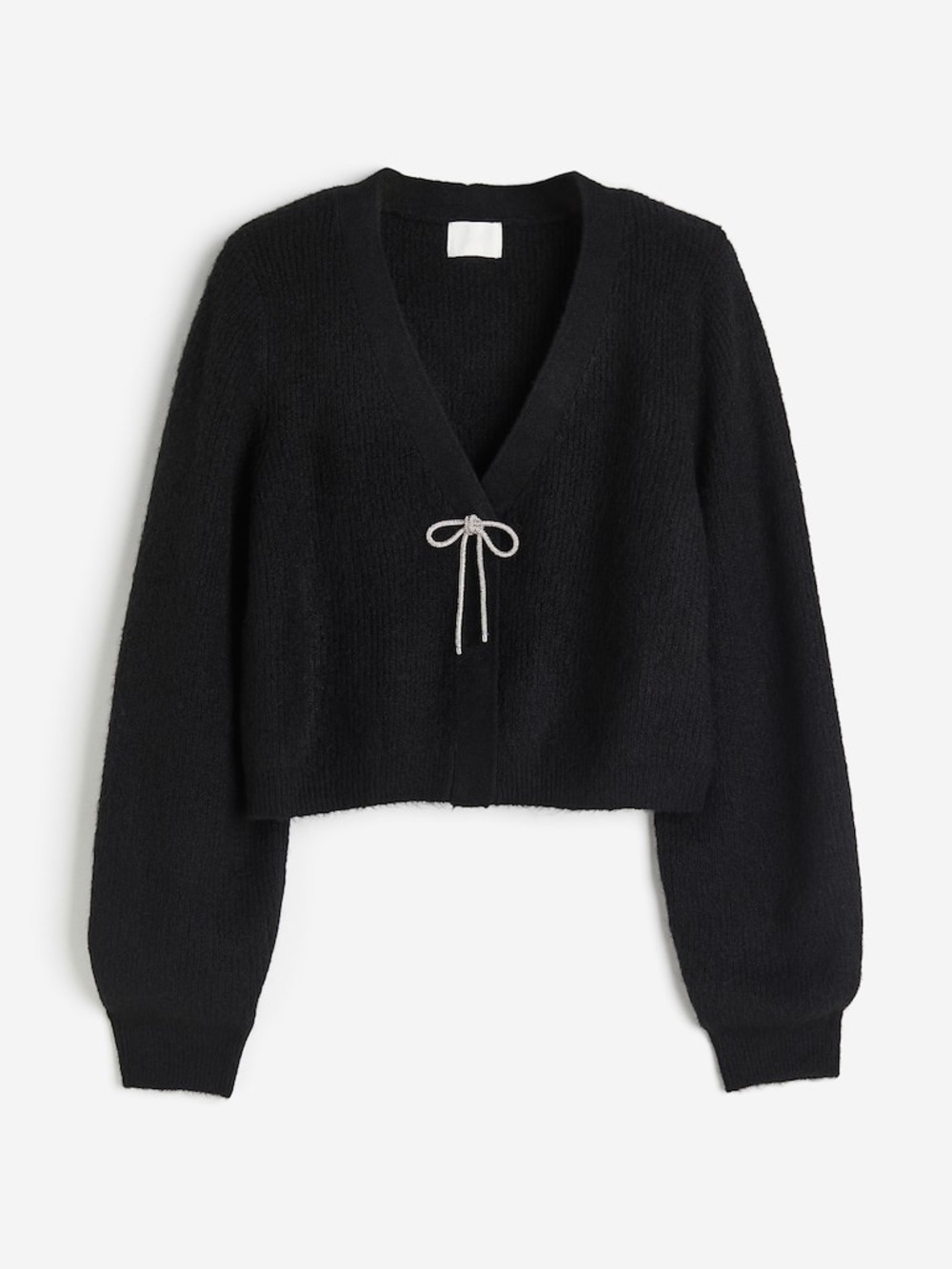 H&M Black V-Neck Cropped Tie-Front Cardigan